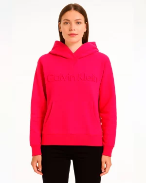 Hoodie Calvin Klein fucsia con logo en relieve