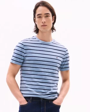 Camiseta Tommy Hilfiger Hombre Gris con Rayas Azul Marino